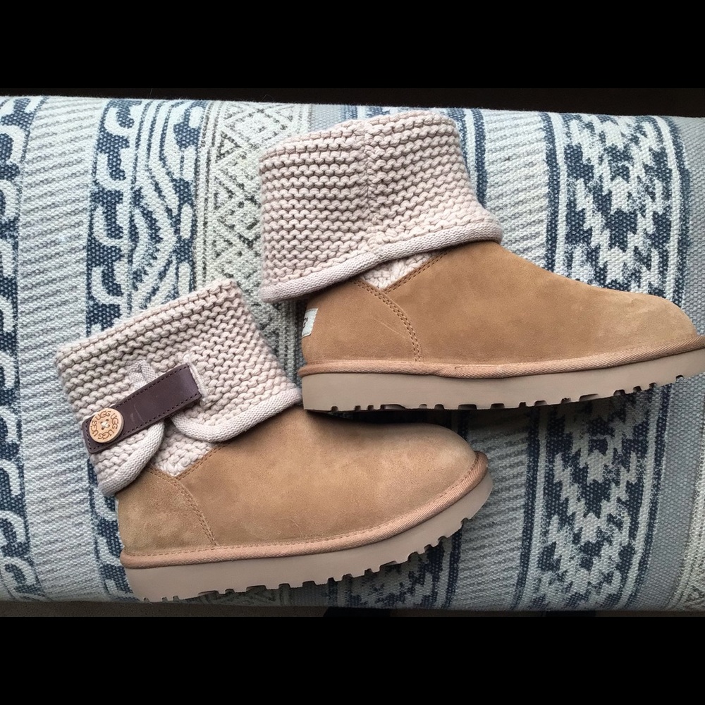 UGG Shaina Chestnut Cuff suede Knit Sweater Booties Boots Size 6